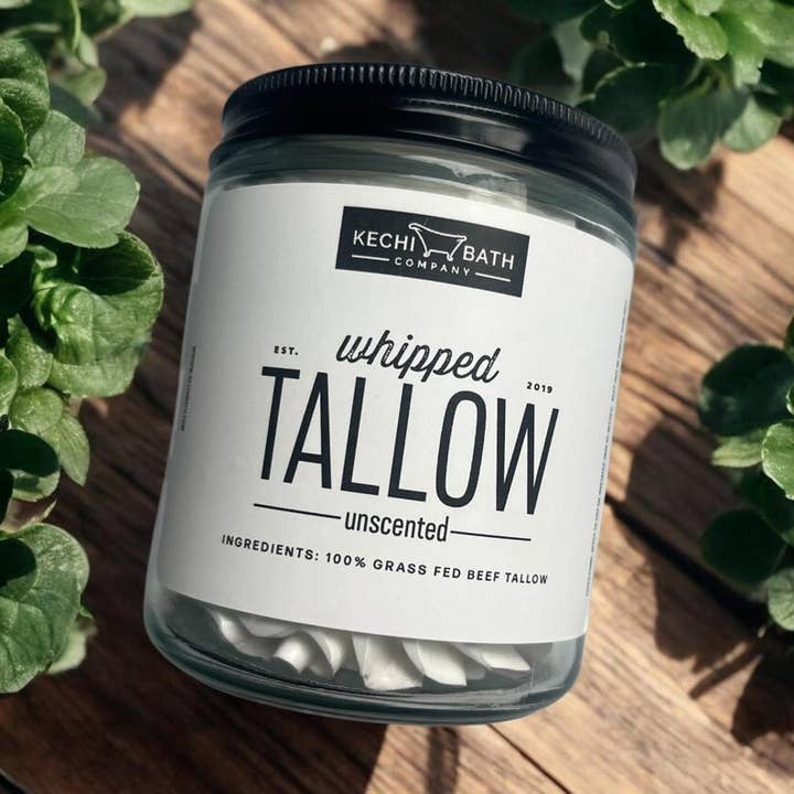 Crème fouettée non parfumée au suif - Beurre corporel à base de suif de bœuf nourri à l'herbe, soin hydratant naturel pour la peau, sans parfum pour la vente par Kechi Bath Company