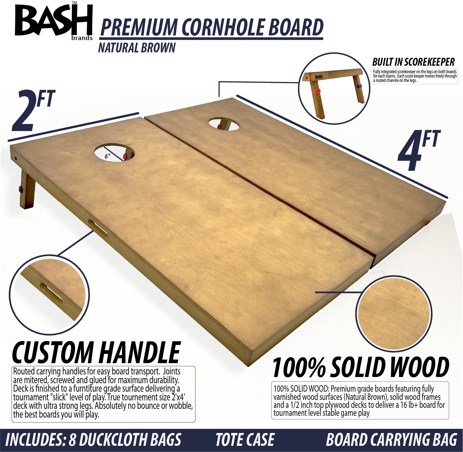 Bash Brands - Wholesale Cornhole - Premium Pro Grade Regulation Cornhole Board (Solid Wood)1