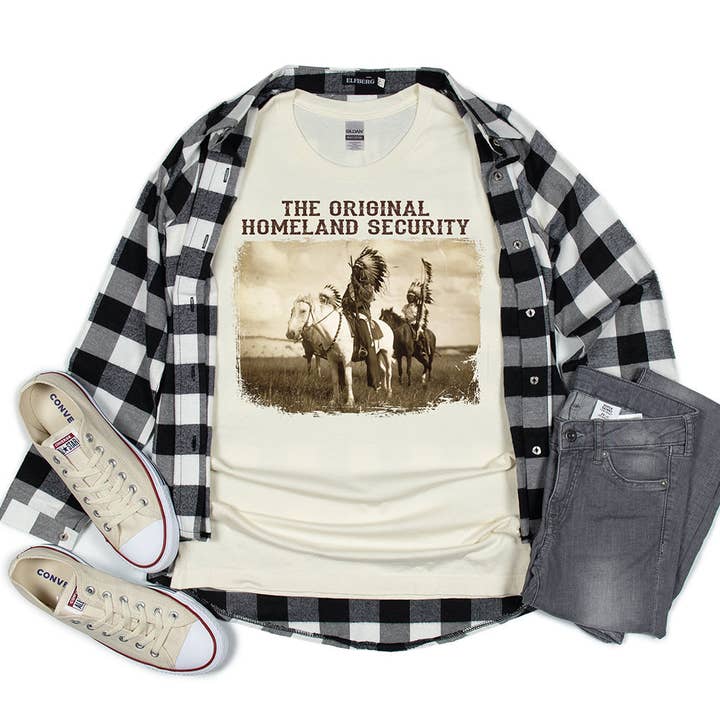 Artopia - Vendita all'ingrosso Maglietta serigrafata - Unisex - T-shirt dei nativi americani, The Original Homeland Security Tee