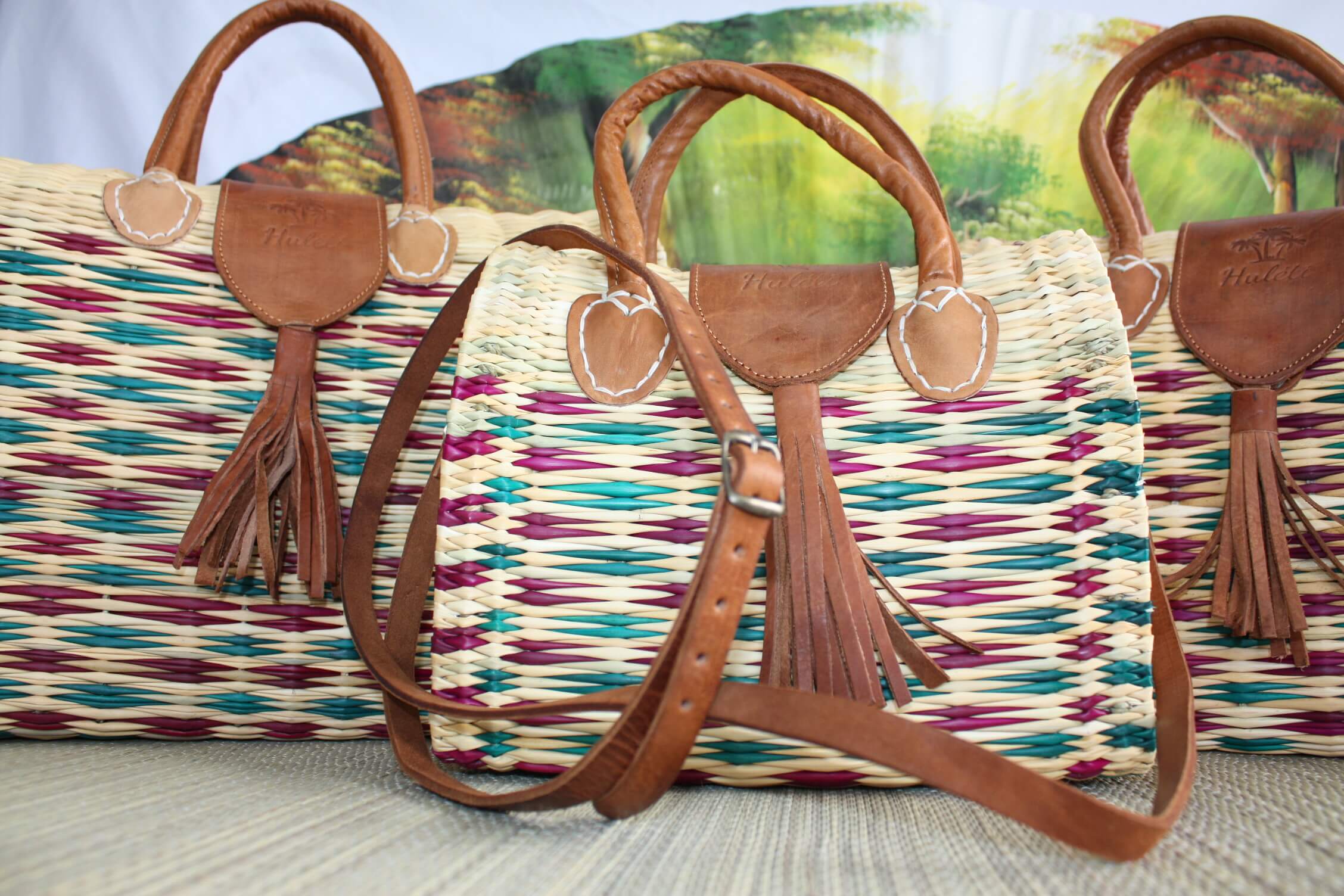 Boutique Huléti – Saco de praia por atacado – Cesta mala bicolor com fecho magnético - JONC + COURO - Bolsa artesanal única Huléti3