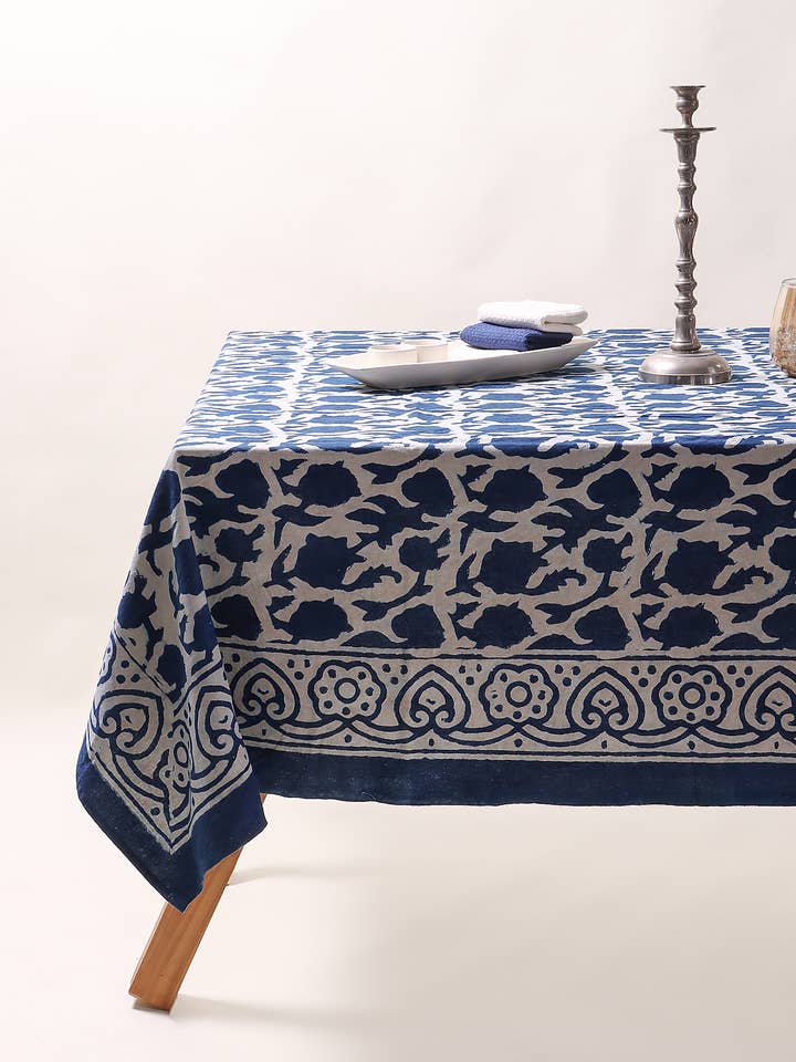 Indigo Block Print Rectangle Cotton Tablecloth - Home Decor for wholesale by Artsy Home