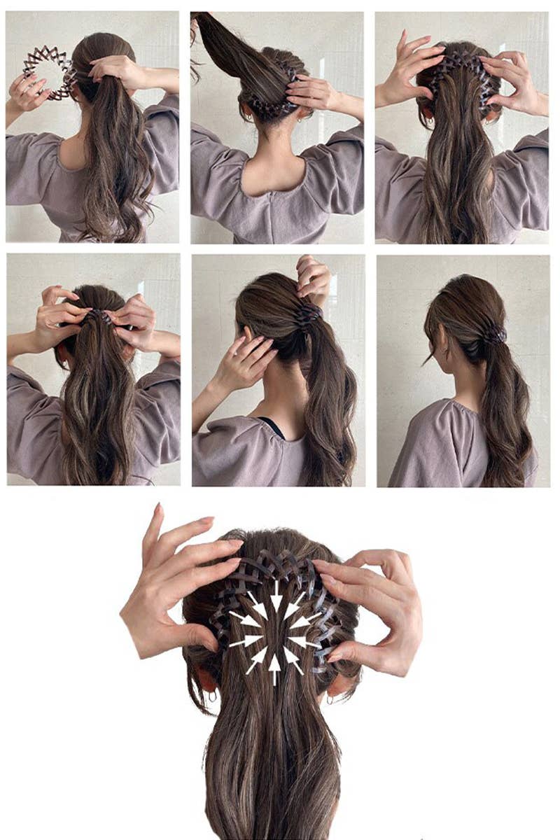 Cap Zone – wholesale Hair accessories set – Women’s – Glossy Bird's Nest Ponytail Tie Clip Hair Claw2