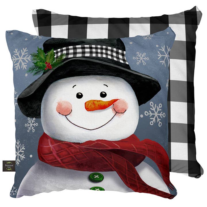 Smiling Snowman Winter Pillow 17" x 17" Briarwood Lane for wholesale by Briarwood Lane