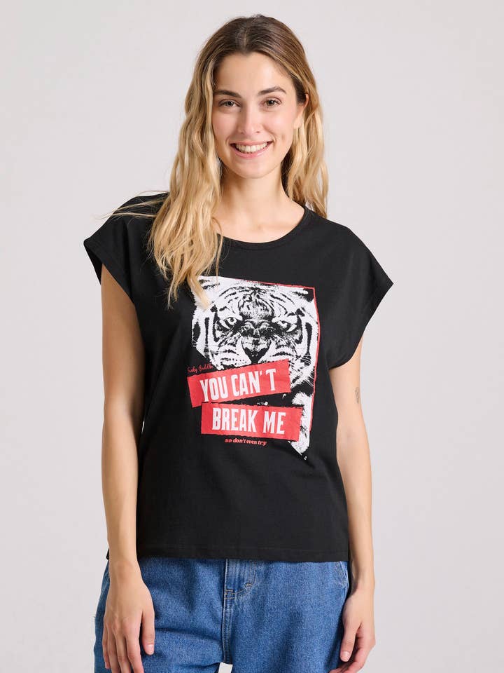 Funky Buddha – Engroshandel T-shirt med print - Dame – T-shirt til kvinder med rammetryk og åben ryg