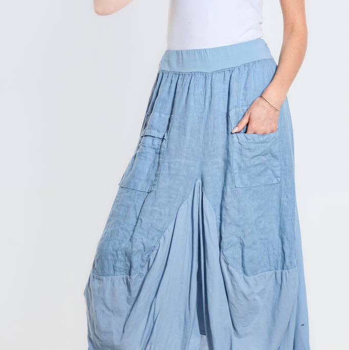 Brenna Cotton/Linen Bunched Pocket Skirt (SL102W) for wholesale by TINA Stephens Italy/Tees By Tina