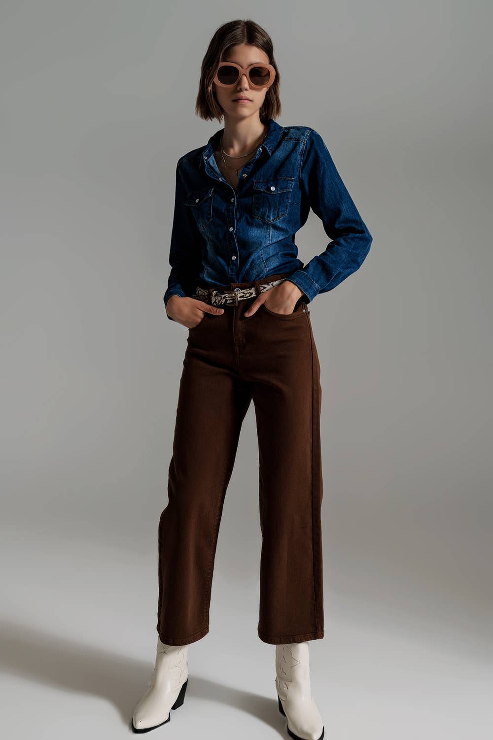 Denim shirt in mid wash blue for wholesale on Faire2