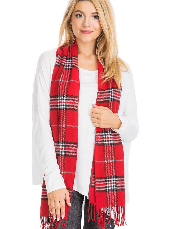 Plaid Check Faux Cashmere Oblong Wrap Scarf for wholesale by Cap Zone
