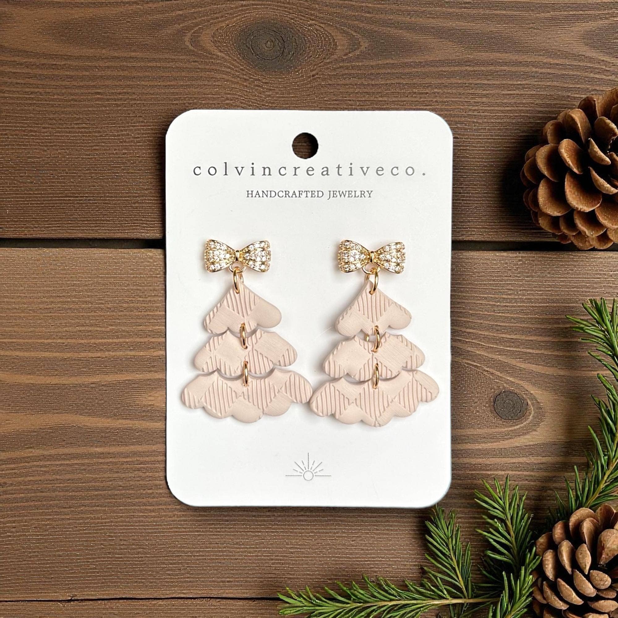 colvincreativeco. - Wholesale Dangle Earrings - Handmade Plaid Christmas Tree Boho Polymer Clay Earrings