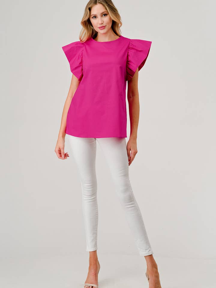 Pixi + Ivy - Wholesale Blouse - Women's - Poplin Exaggerated Ruffle Sleeve Hot Pink