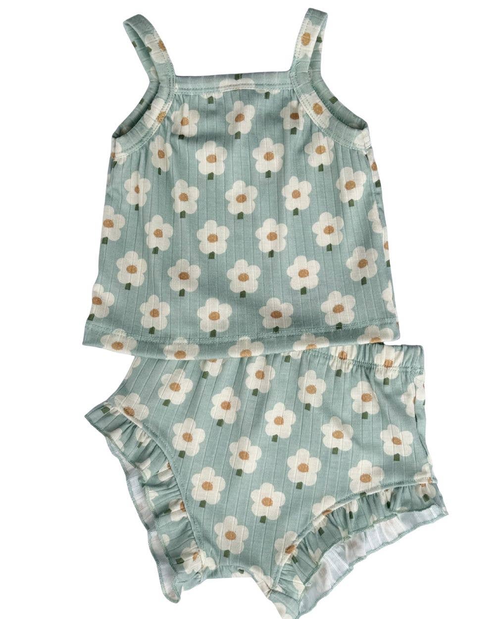 Bailey's Blossoms - Wholesale Top & Short Set - Kids - Luna Top & Bloomer Set - Green Daisy1