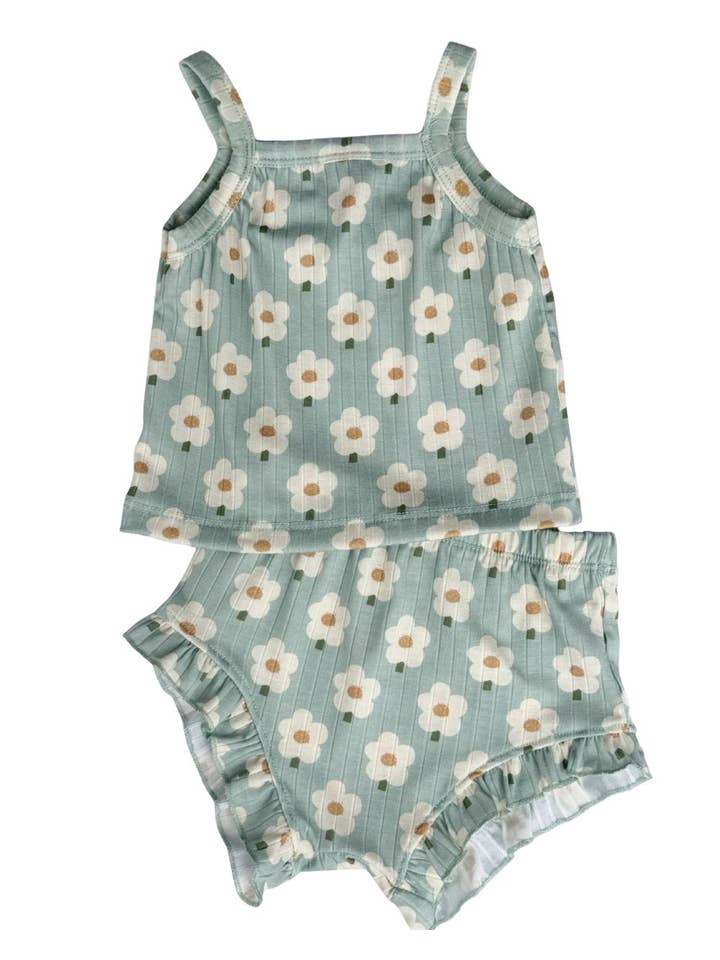 Bailey's Blossoms - Wholesale Top & Short Set - Kids - Luna Top & Bloomer Set - Green Daisy1