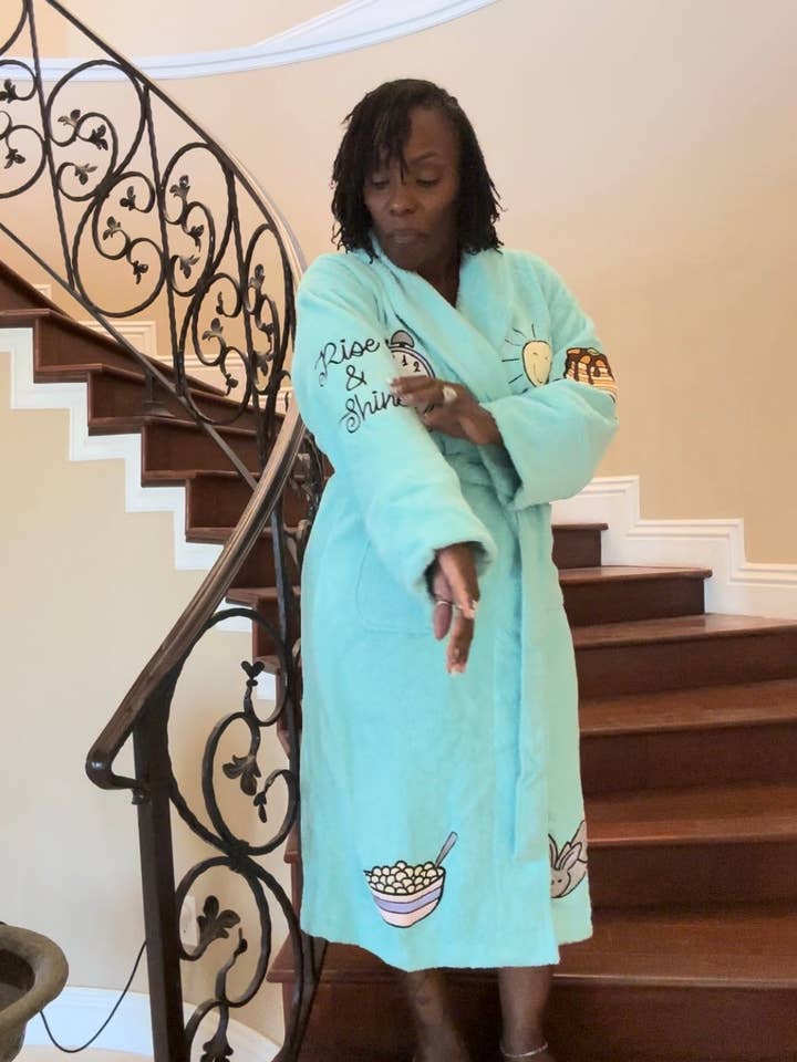 Rise & Shine Applique Long Terry Loop Bathrobe for wholesale by Aegean Apparel