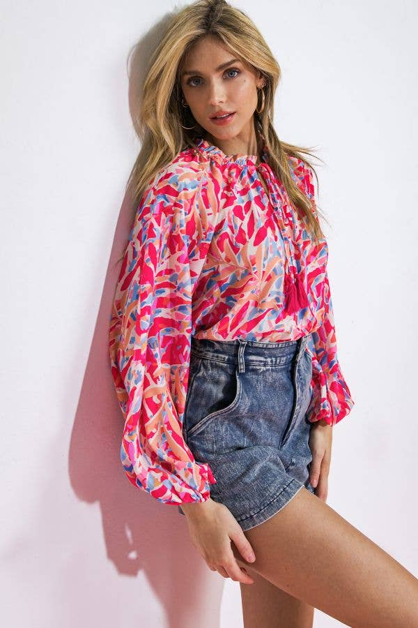 FUCHSIA BLUE A printed woven top - IT12820 for wholesale on Faire3