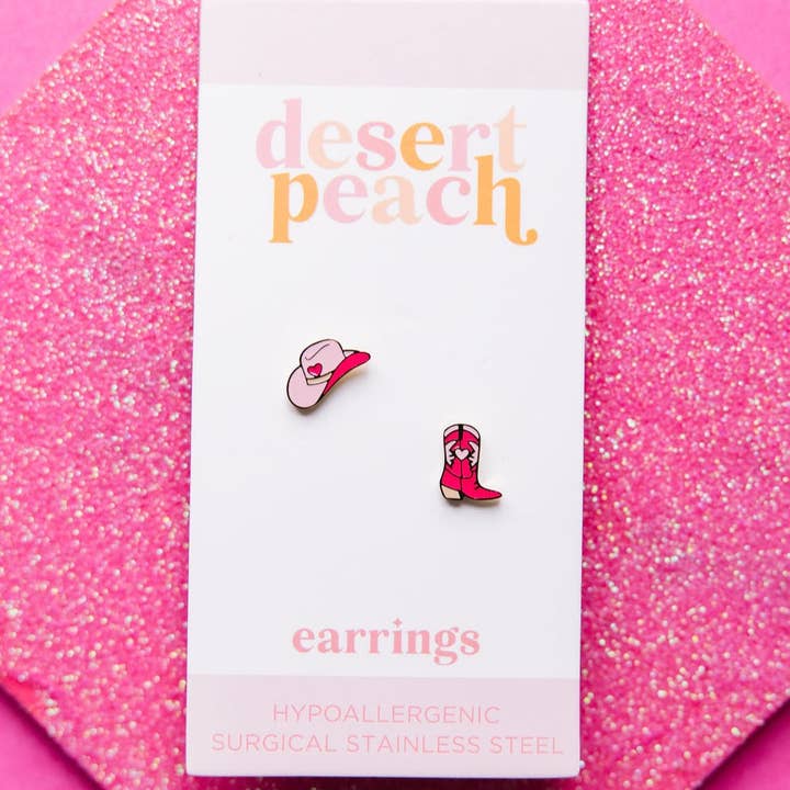 Desert Peach - Wholesale Stud/Post Earrings - Disco Cowgirl Stud Earrings