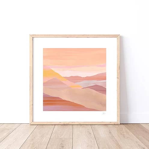 Sunset Desert Mountain Landscape Art Print for wholesale by Violets Print House