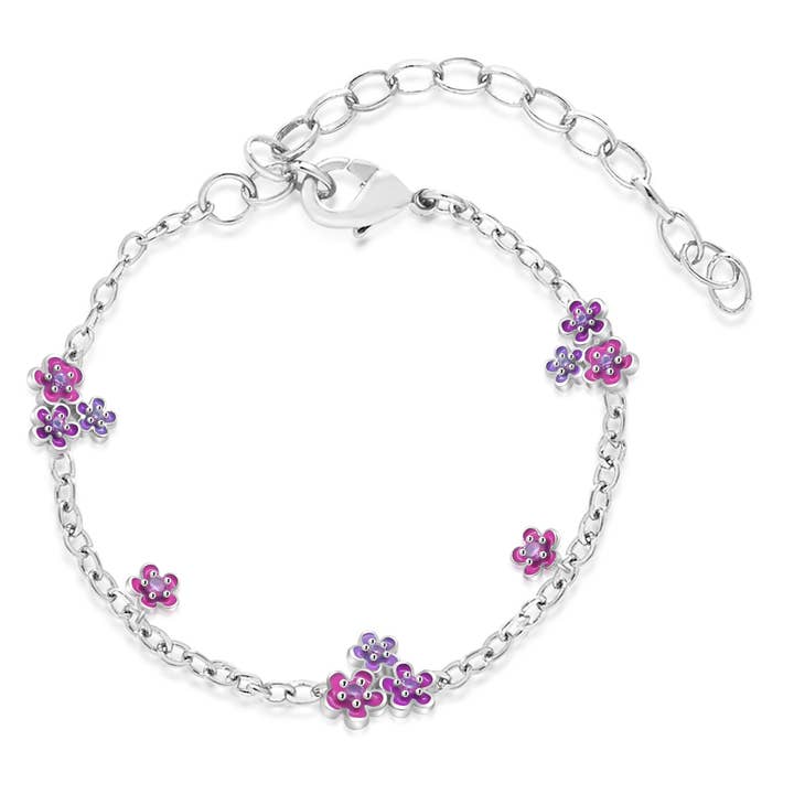 Purple Pink Flower Palladium verstelbare bedelarmband voor wholesale door Chanteur