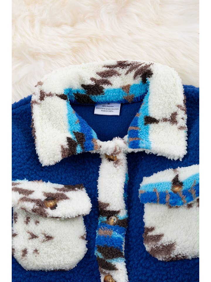 Kids Charm Online - Wholesale Shirt Jacket/Shacket - Kids - ROYAL BLUE BUTTON UP SHERPA SHACKET. TPG60153005SOL1