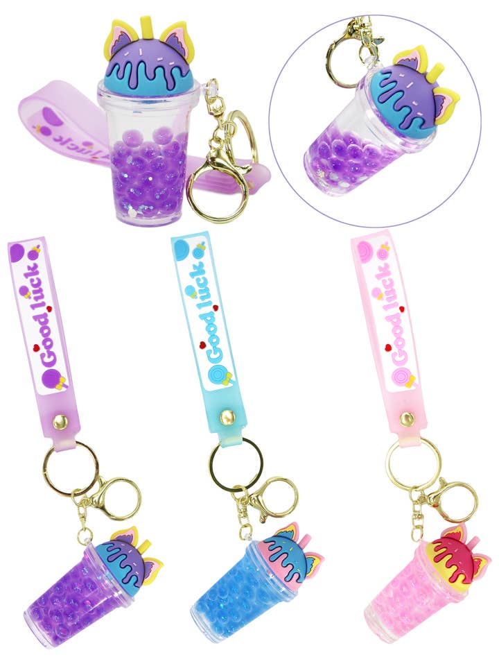 Ice Cream Boba Bubbles Liquid Filled 3D Key Chain - 12 pcs for wholesale by Cap Zone