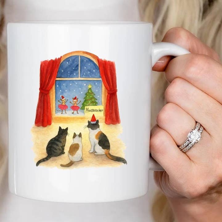 Grappige Katten Kerstmok: Notenkraker Ballet Aquarel Kunst voor wholesale door VenusArtsShop