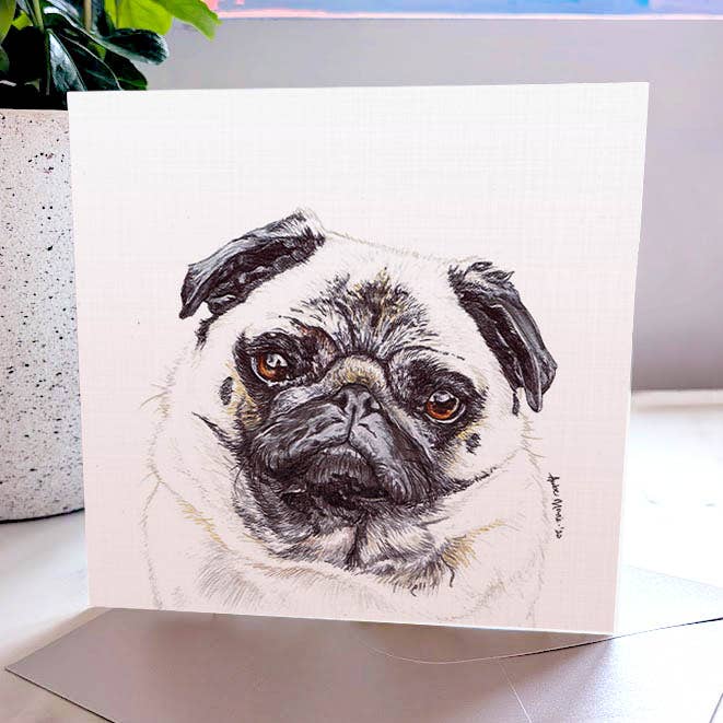 Pug Fawn fleste Pupular hilsner Card for engroshandel hos Amber Marie Studio