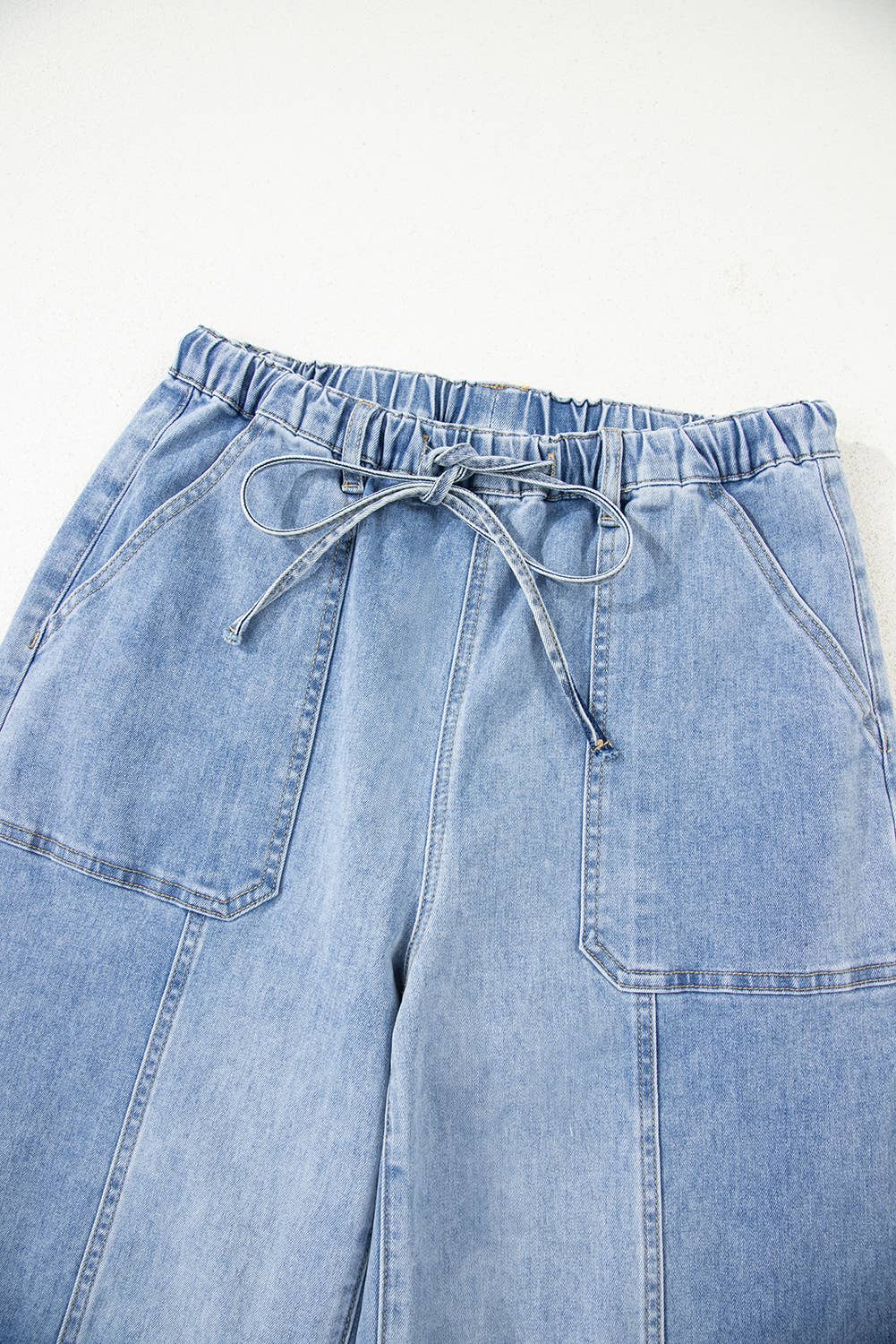 FULL TIME PURCHASE - Wholesale Jeans - Women's - Drawstring Seam Detail Raw Hem Wide Leg Denim Pants14