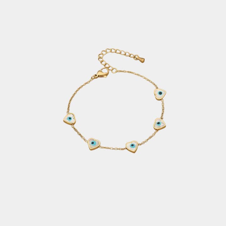 Pulseira Coração com Olhos Gregos em Branco - Ouro por atacado de Omen Bazaar LLC
