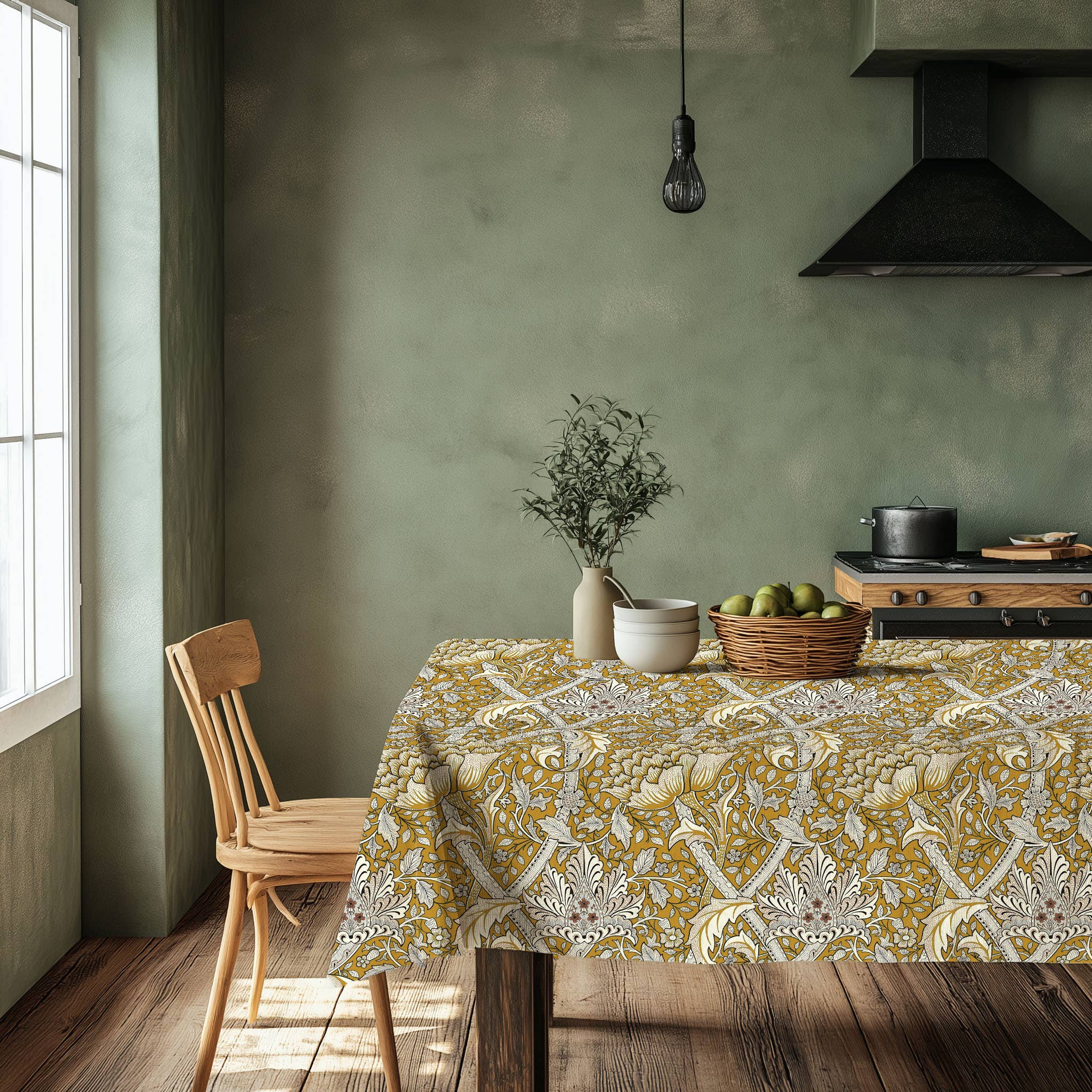 NorraVilla - Wholesale Tablecloth - Linen Tablecloth William Morris Windrush yellow print0