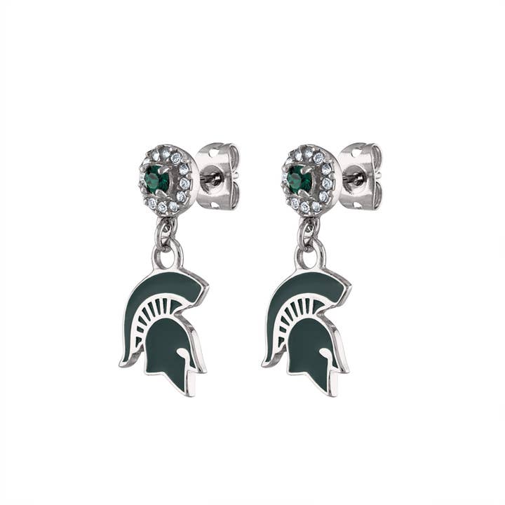 Stone Armory - Wholesale Dangle Earrings - Michigan State Spartan Crystal Drop Earrings