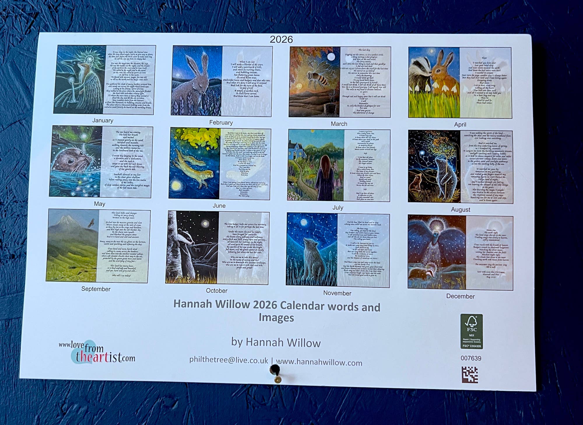 Hannah Willow Art - Wholesale Calendar - Hannah Willow 2026 words and images calendar1