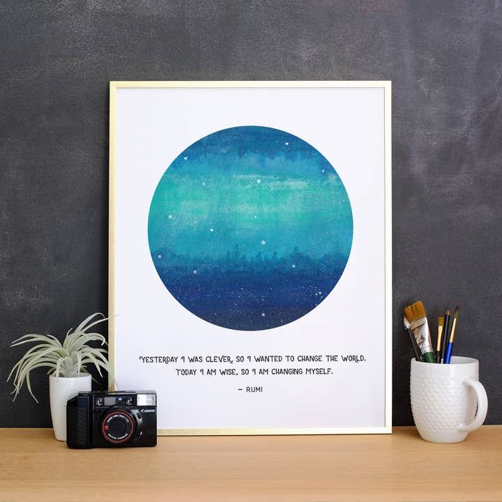Muurkunstdruk, Aquarel kunstdruk, Rumi Quote art print voor wholesale door ColorOnTheCrib Inc.