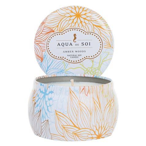 The SOi Company - Wholesale Travel Candles - Amber Woods 4oz Aqua De SOi Candle Tin