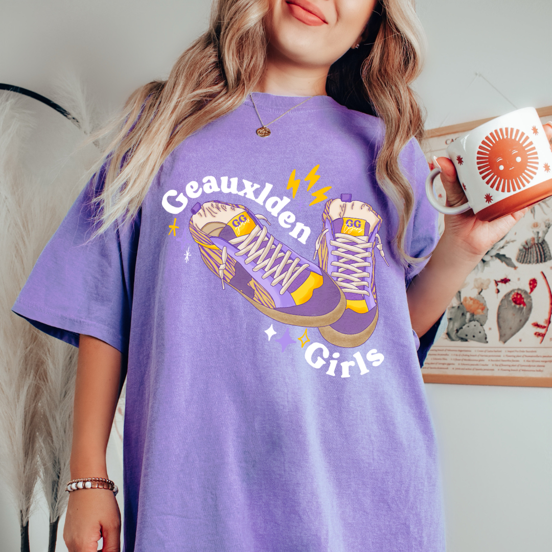 Pink House On River Road - Wholesale Screen Printed T-Shirt - Women's - Geauxlden Girls LSU Tigers Game Day Graphic Tee3