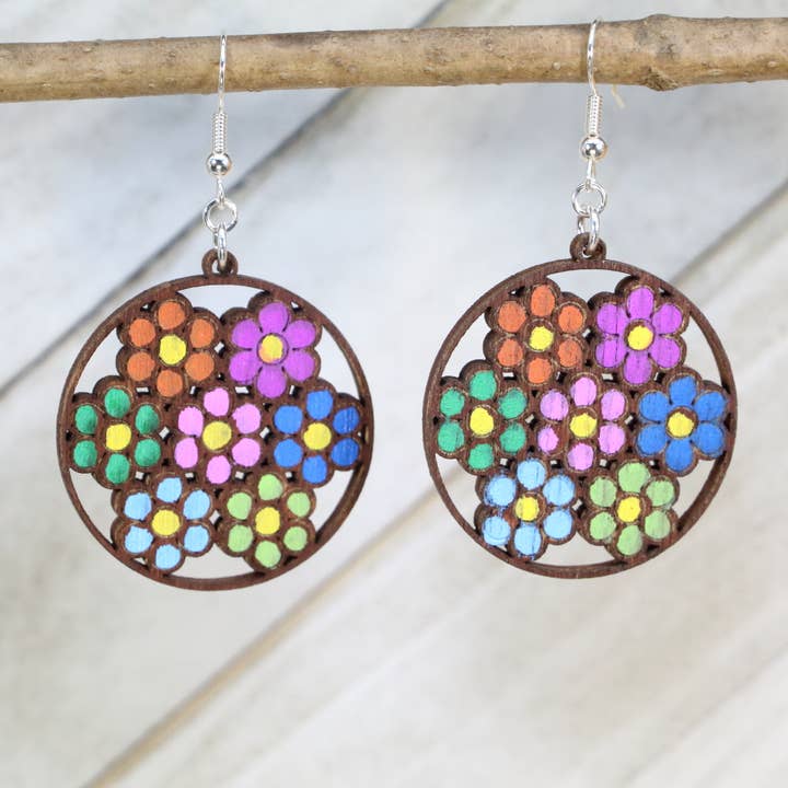 Whirling Wildflower Wonders Wooden Earrings for wholesale by Cates Concepts