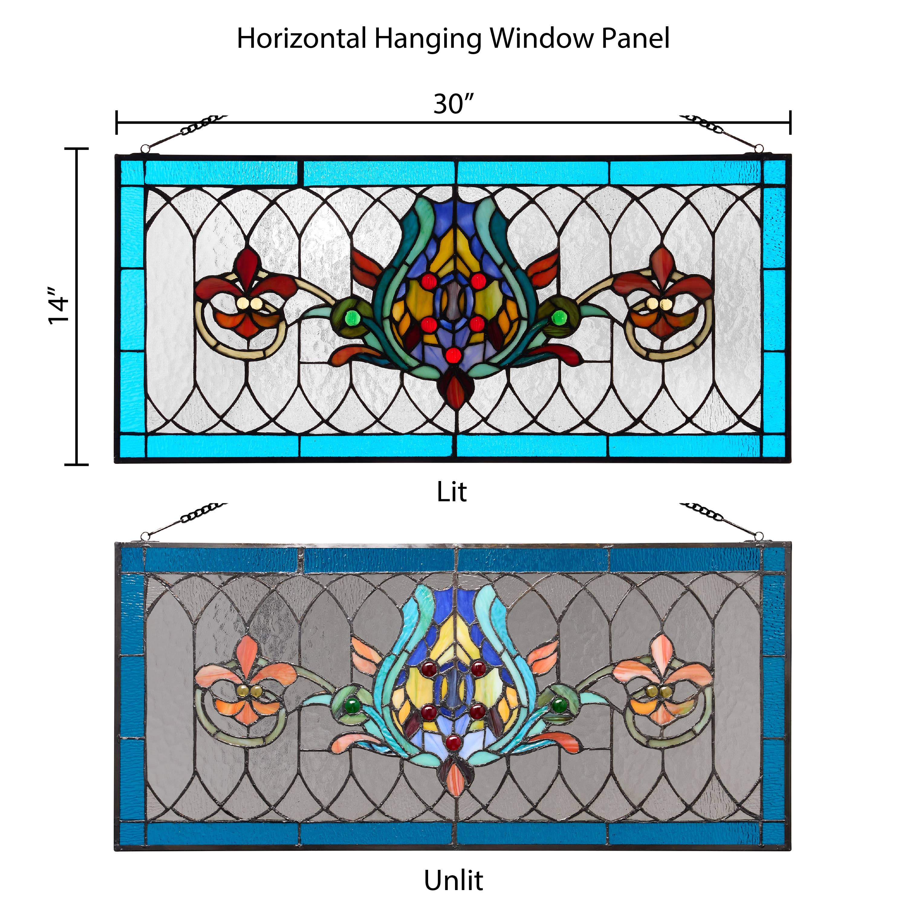 River of Goods - Wholesale Suncatcher - 30"L Fleur De Lis Victorian Stained Glass Pub Window Panel4