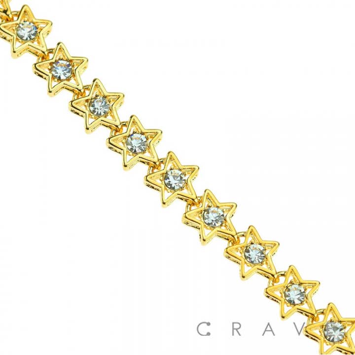 GOLD PLATED CZ ENCAPPED STAR CHAIN LINK BRACELET for wholesale by CRAVE