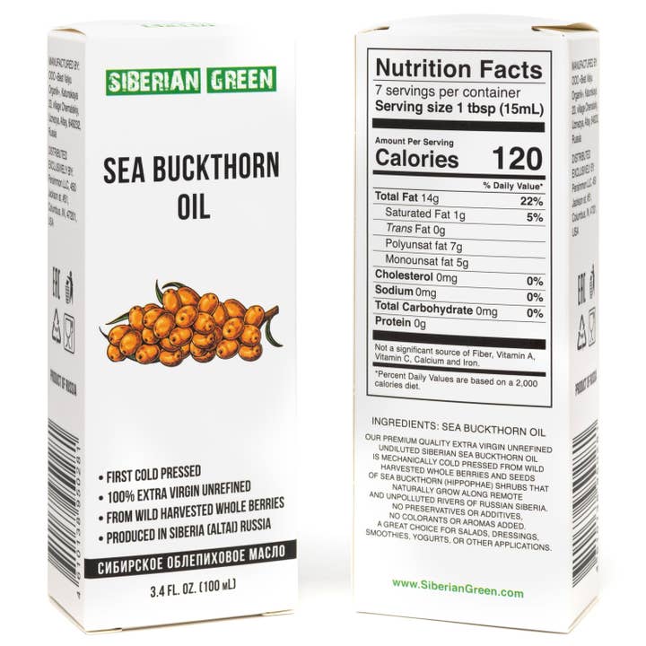 SiberianGreen - Wholesale Bath/Body Oil - Siberian Sea Buckthorn Seeds and Berries Oil | 100% Natural Extra Virgin Cold Pressed 100 ml / 3.4 fl oz | Premium Carotenoids