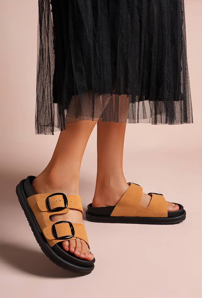 LADY GLORY - Wholesale Sandals - Women's - Flat mules with double buckles – Comfort and casual style6