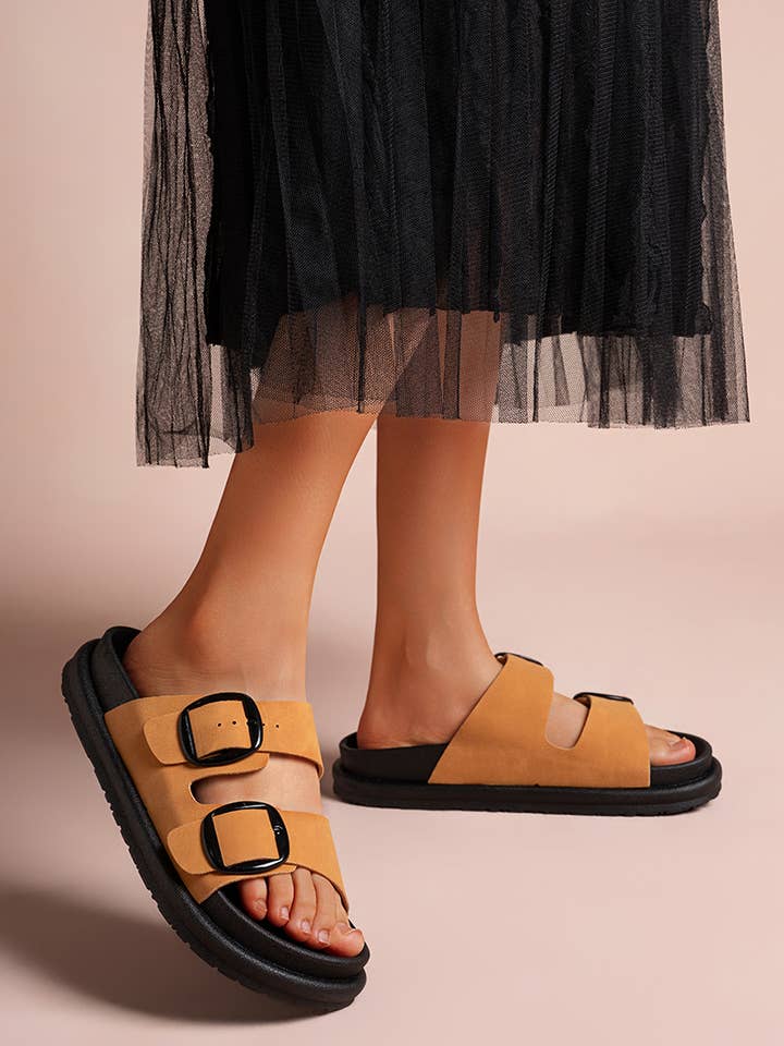 LADY GLORY - Wholesale Sandals - Women's - Flat mules with double buckles – Comfort and casual style6