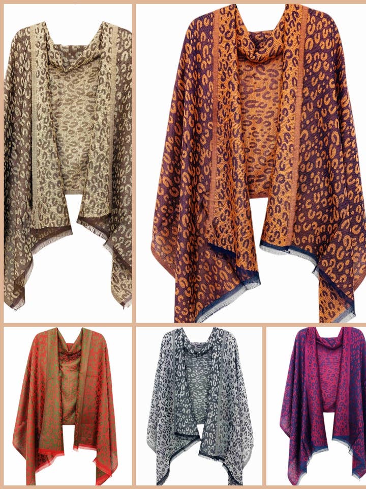 JC021910 Two Tone Leopard Shawl/Scarf for wholesale by JC Sunny Fashion