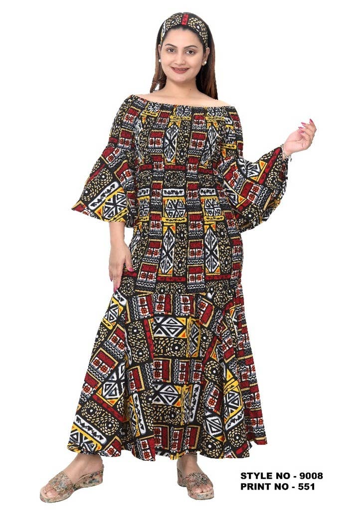 KaraChic - Wholesale Dress - Women's - Multi-Print African Off-Shoulder Sleeves African Dress 90084