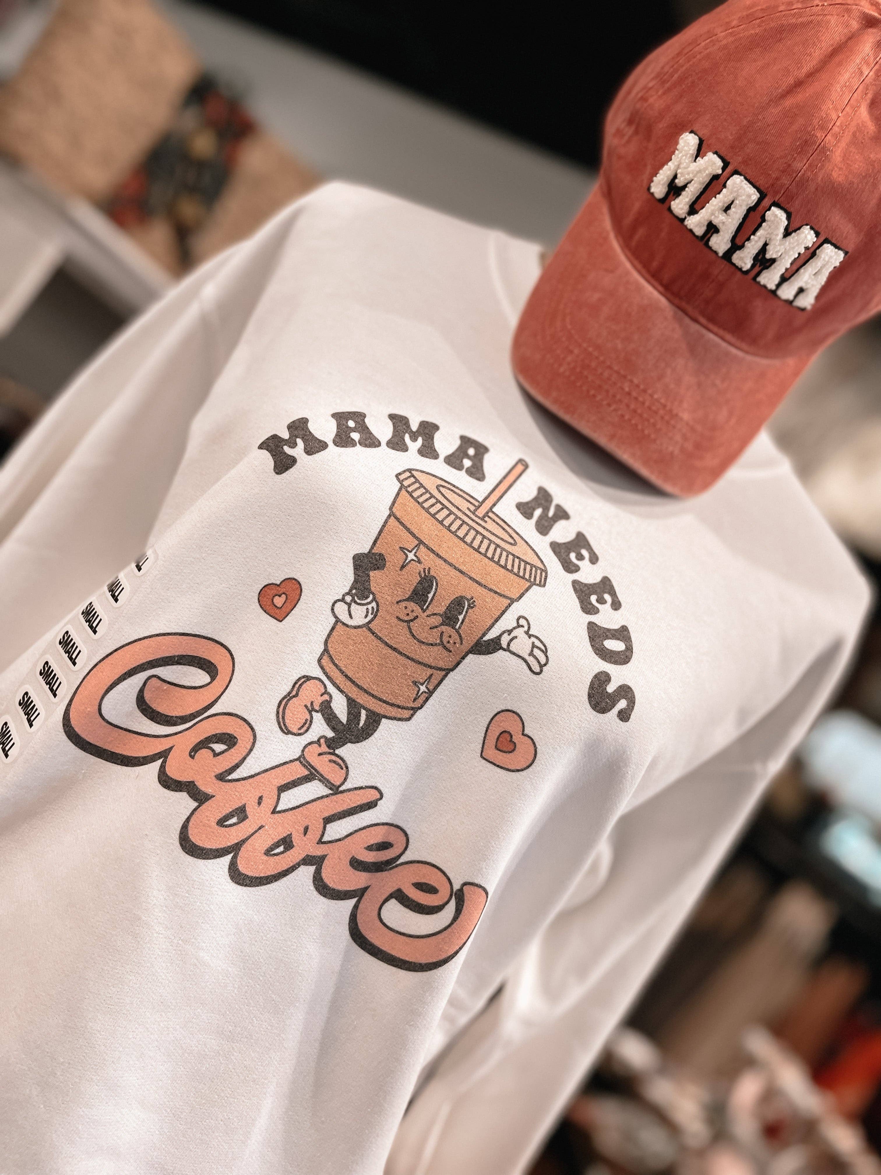 Wild Indigo - Venta al por mayor Sudadera estampada - Mujer - Mama Needs Coffee Vintage Retro Cuello Redondo0