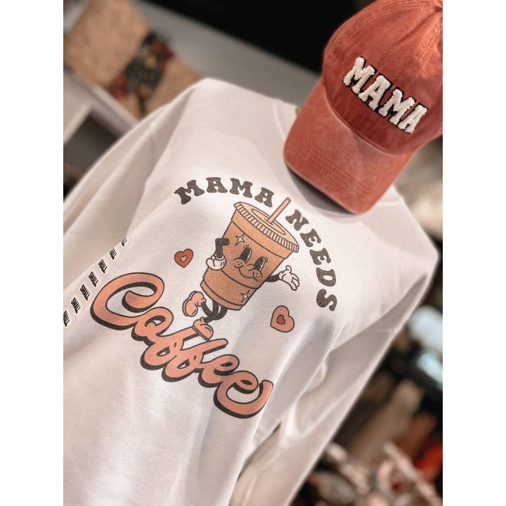 Wild Indigo – wholesale Sweatshirt med tryck - Dam – Mamma Behöver Kaffe Vintage Retro Crewneck