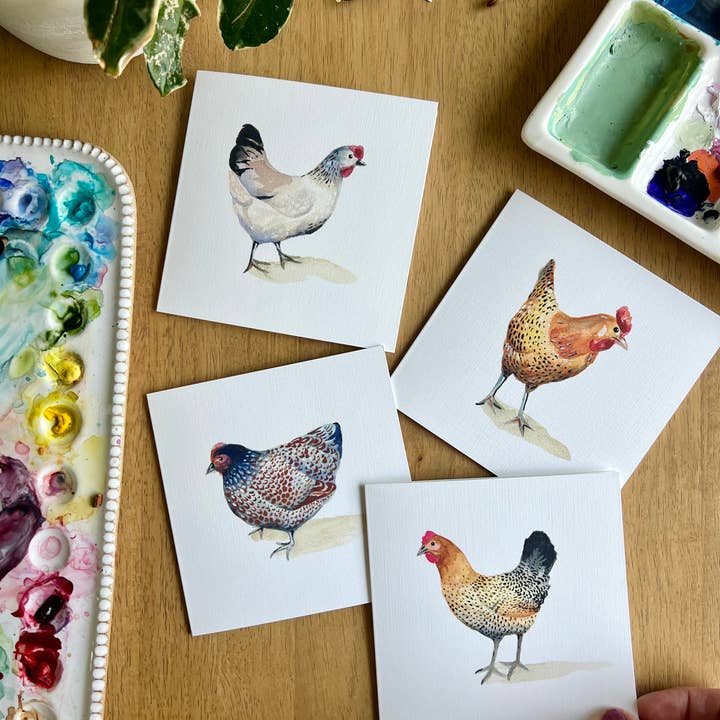 Hand Painted Chicken Notecard Set of 8 for wholesale by Murray Designs