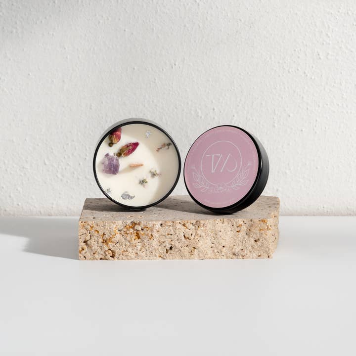 Vibrate Love & Harmony Travel Crystal Candle for wholesale by Lucid Works