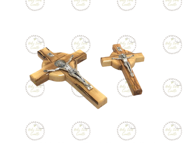 Holy Land Cradle - Wholesale Wall Cross - St. Benedict Olive Wood Cross0