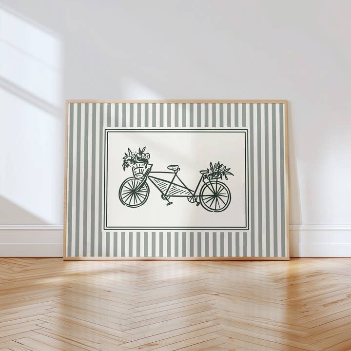 Paperly Creative Co – Engroshandel Kunsttryk – Cykel med blomster kunsttryk (salviegrøn stribe)10