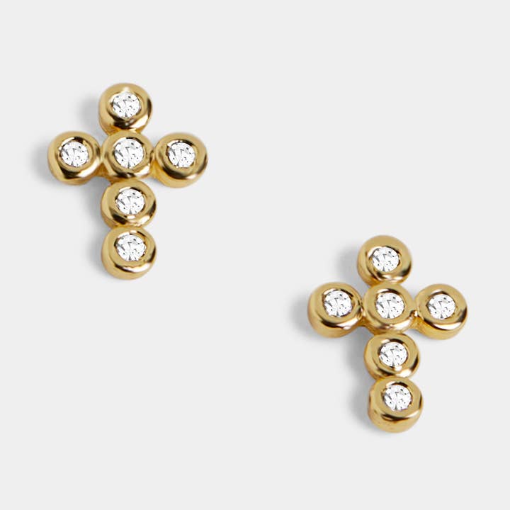 Bedazzled Cross Stud Earrings - Gold for wholesale by Whispers