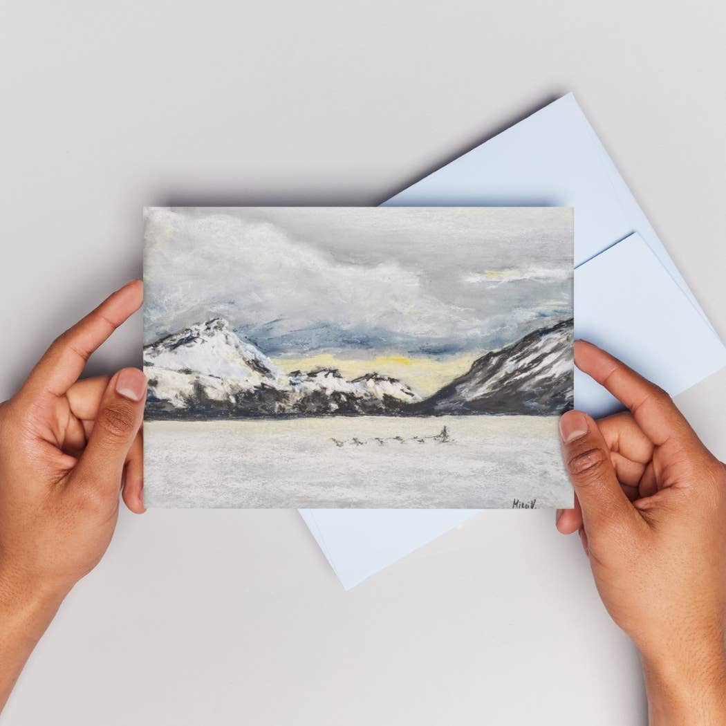Maria Langgle - Wholesale Everyday Greeting Card - Alaska Sled Dogs Folded Greeting Card with Envelope 5x72