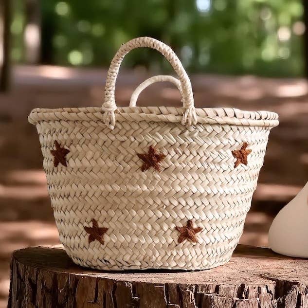 Cesto Tecido com Bordado de Estrelas e Pegas por atacado de MIRAMAR Store