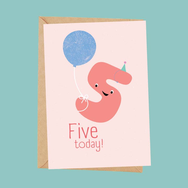 Age 5 Floating Balloon Birthday card for kids for wholesale by Ta doodle dah Stationery